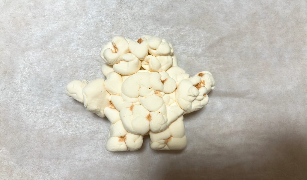 軽量粘土で作った、ポップコーン星人の完成図(背面)