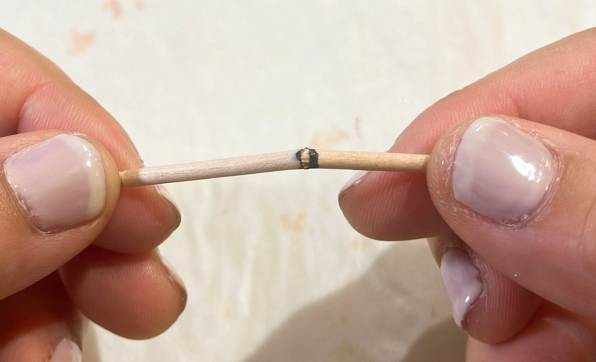 爪楊枝を折る様子